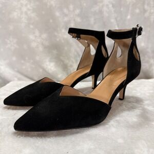 Corso Como Devorah Black Suede Leather Pointed Toe Ankle Strap Kitten Heels 8